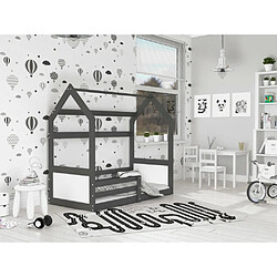 Kids Literie Lit Cabane Miki 80x160 -blanc Gris - blanc Livré avec sommiers