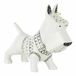 Paris Prix Statuette Déco Chien avec Pull 22cm Blanc & Noir 