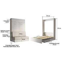 Inside 75 Armoire lit escamotable DYNAMO SOFA blanc mat canapé polyuréthane blanc cassé 140*200 cm pas cher