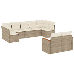 vidaXL Salon de jardin avec coussins 9 pcs beige résine tressée