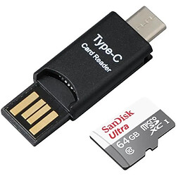 SanDisk Ultra Micro SD 64 Go - Classe 10 - 48 Mo-s & lecteur USB C OTG