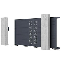 Vente-Unique Portail coulissant aluminium semi plein à motifs L416 x H180 cm anthracite GREGOR