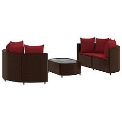 vidaXL Salon de jardin avec coussins 5 pcs marron résine tressée