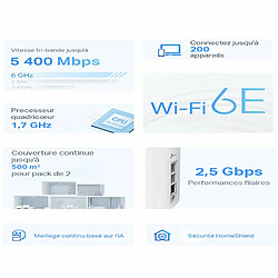 TP-Link WiFi 6E Mesh AXE5400Mbps Deco XE75 Pro(2-Pack), Couverture WiFi de 500?, Tri-Bande, WPA3, idéal pour Les Grandes Maisons, Compatible avec Alexa, 1× 2.5G Port and 2× Gigabit Ports