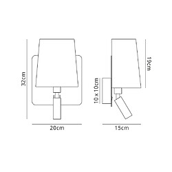 Luminaire Center Applique murale Bahia avec Large Back Plate 1 Ampoule E27 + Ampoule de lecture 3W LED avec Abat jour blanc Bronze 4000K, 200lm,