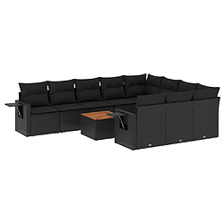 vidaXL Salon de jardin 11 pcs avec coussins noir résine tressée