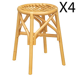 Pegane Lot de 4 tabourets en rotin naturel - Longueur 31 x Profondeur 31 x Hauteur 45 cm 