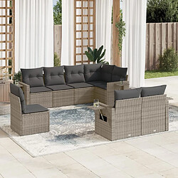 Maison Chic Ensemble Tables et chaises d'extérieur 8 pcs avec coussins,Salon de jardin gris résine tressée -GKD702339