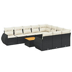 vidaXL Salon de jardin 11 pcs avec coussins noir résine tressée