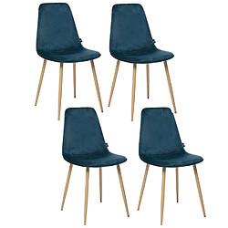 Toilinux Lot de 4 Chaises en polyester effet velours et pieds en fer Roka - Bleu Canard Toilinux - Lot de 4 Chaises en polyester effet velours et pieds en fer Roka - Bleu Canard - Design