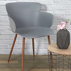 The Home Deco Factory Lot de 2 fauteuils coque Lorens en polypropylène et métal - Gris et Marron