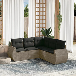 vidaXL Salon de jardin 5 pcs avec coussins gris résine tressée 