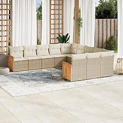 vidaXL Salon de jardin 11 pcs avec coussins beige résine tressée 