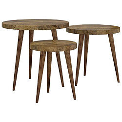 vidaXL Ensemble de tables d'appoint 3 pcs Marron foncé MDF et fer