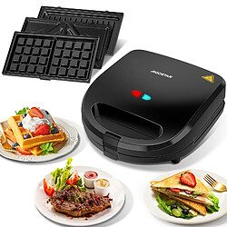 Aigostar Rubik - 3 en 1: gril, gaufrier et appareil à sandwichs de 750W. Plaques antiadhérantes interchangeables, cuisson double face, thermostat automatique. Sans BPA, design exclusif.