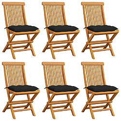 vidaXL Chaises de jardin et coussins noir lot de 6 Bois de teck massif