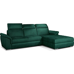 VENESETTI Canapé d'angle convertible en tissu velours Prestige, vert, 5 places, angle droit (vu de face) - TRESOR 