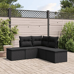 vidaXL Salon de jardin 5 pcs avec coussins noir résine tressée 