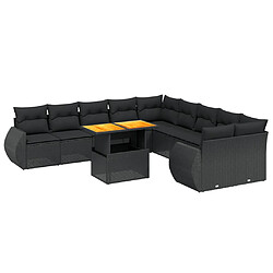 vidaXL Salon de jardin 11 pcs avec coussins noir résine tressée