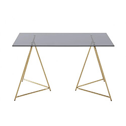 Vente-Unique Table à manger 4 personnes en verre trempé et acier inoxydable - Gris et doré - VABOLI