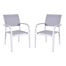 Vente-Unique Lot de 2 fauteuils de jardin empilables en aluminium et textilène - Assise grise - PAIA de MYLIA