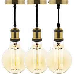 Elexity Lot de 3 kits de suspension vintage avec câble textile et ampoules filament carbone Petit globe 