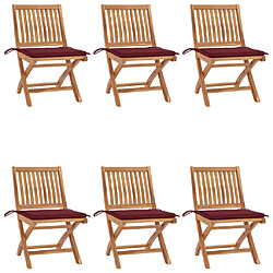 vidaXL Chaises pliables de jardin avec coussins lot de 6 Bois de teck