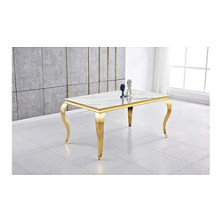 PROTOCOLE HOME Table Doree en verre 180 CM Table Doree en verre 180 CM Couleur - Verre blanc marbre, Dimension - 180