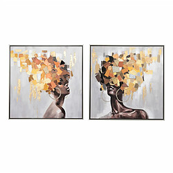 Pegane Ensemble de 2 tableaux peinture à l'huile sur toile,peinte à la main avec cadre en bois-Longueur 120 x Profondeur 4 x Hauteur 60 cm 