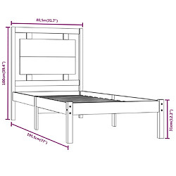 vidaXL Cadre de lit Marron miel Bois massif 75x190 cm Petit simple pas cher