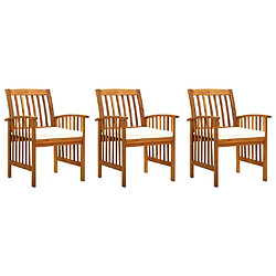 Maison Chic Lot de 3 Chaises à manger et coussins,Fauteuil/Chaises à dîner Bois d'acacia massif -MN24380