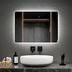 EMKE Miroir de Salle de Bain avec Éclairage 45 x 60cm LED Miroir Lumière Rétro-éclairage Anti-buée + Interrupteur à bouton + Lumière Blanche Froide et Chaude 