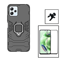 PHONECARE Kit Film Verre Trempé 5D Full Cover + Coque 3X1 Military Defender + Support Renforcé pour Xiaomi Redmi Note 12R - Noir