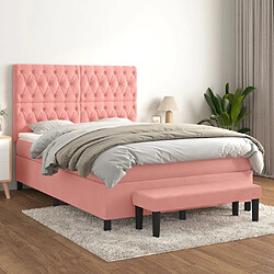 vidaXL Sommier à lattes de lit avec matelas Rose 140x190 cm Velours 