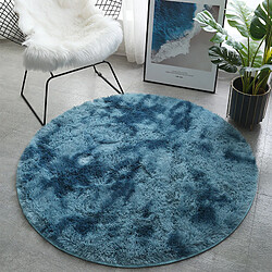 LUUCOZK Tapis à poils longs doux et moelleux pour chambre à coucher et salon - Bleu paon-1,4x1,4 mètres rond 