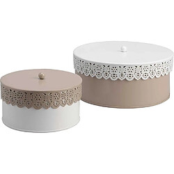 Amadeus Set 2 boites motif dentelles blanc/taupe.