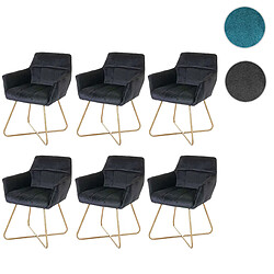 Mendler Lot de 6 chaises de salle à manger HWC-F37, chaise de cuisine, design rétro velours pieds dorés ~ noir