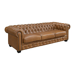 Avis Vente-Unique Canapé chesterfield 4 places BRENTON 100% cuir de buffle premium - Caramel vintage