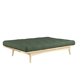 Acheter Inside 75 Banquette futon FOLK en pin massif coloris vert olive couchage 130 x 190 cm.