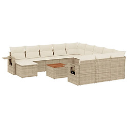 vidaXL Salon de jardin avec coussins 13 pcs beige résine tressée