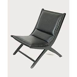 UNIQKA Safran - Fauteuil lounge en teck et cuir noir 