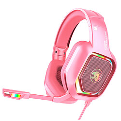 General Casque de jeu surround stéréo 7.1 avec microphone, casque supra-auriculaire avec lumière LED RVB, bandeau à réglage automatique, micro antibruit, compatible avec PS4 PS5 Xbox PC Laptop(rose)