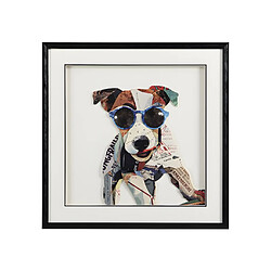 Vente-Unique Tableau collage chien effet 3D MAMBO avec cadre noir - 60 x 60 cm - Multicolore