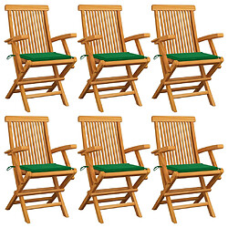 vidaXL Chaises de jardin avec coussins vert lot de 6 Bois teck massif