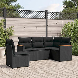 vidaXL Salon de jardin 5 pcs avec coussins noir résine tressée 