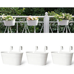 BESTA Pot de Plante Suspendu en Fer en Métal pour Balustrade Clôture Seau Suspendu Jardinière de Fenêtre de Style Rustique avec Crochet Amovible Décor à la Maison, Blanc, 3 Pièces