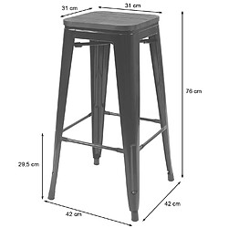 Mendler Tabouret de bar HWC-A73, avec siège en bois, métal, style industriel ~ blanc