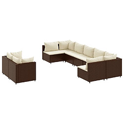 vidaXL Salon de jardin avec coussins 9 pcs marron résine tressée