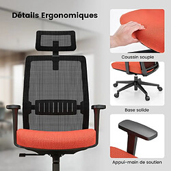 Helloshop26 Chaise de bureau ergonomique réglable en hauteur dossier respirant soutien lombaire appui-tête 3D confortable pour bureau étude salle de conférence noir orange 20_0004840