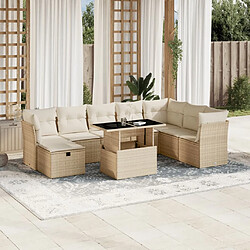 vidaXL Salon de jardin avec coussins 9 pcs beige résine tressée 